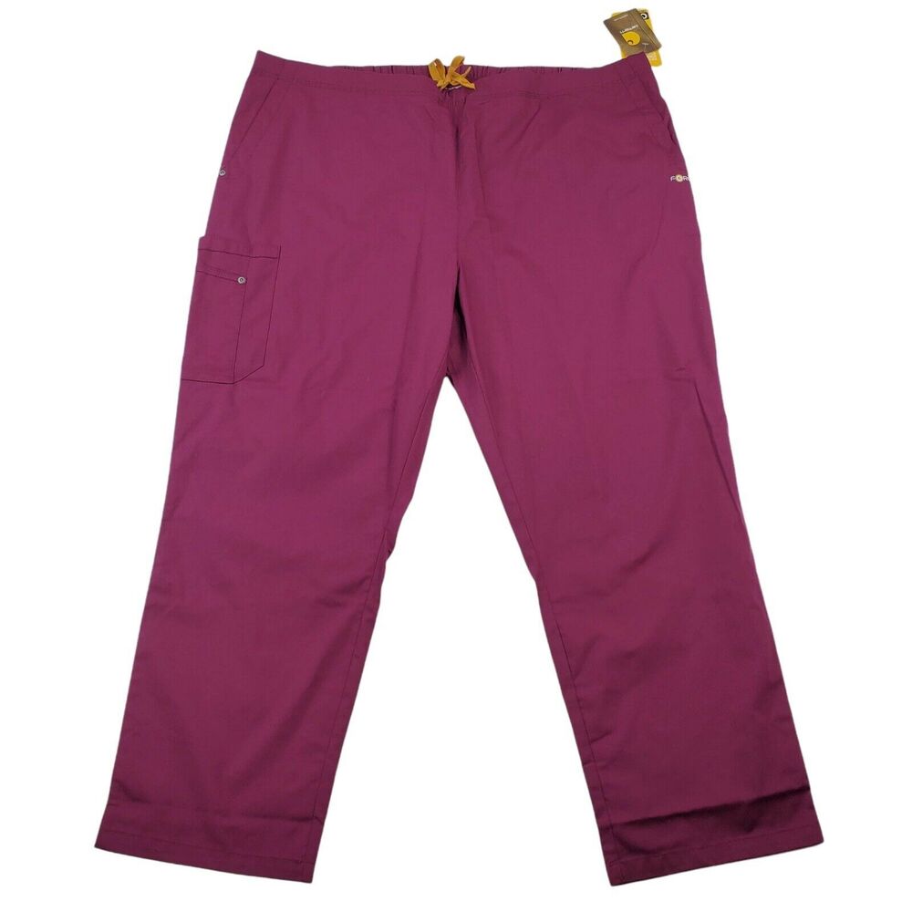 Carhartt Womens Size 3XL Petite Scrub Cargo Pants Solid Burgundy Purple Wine